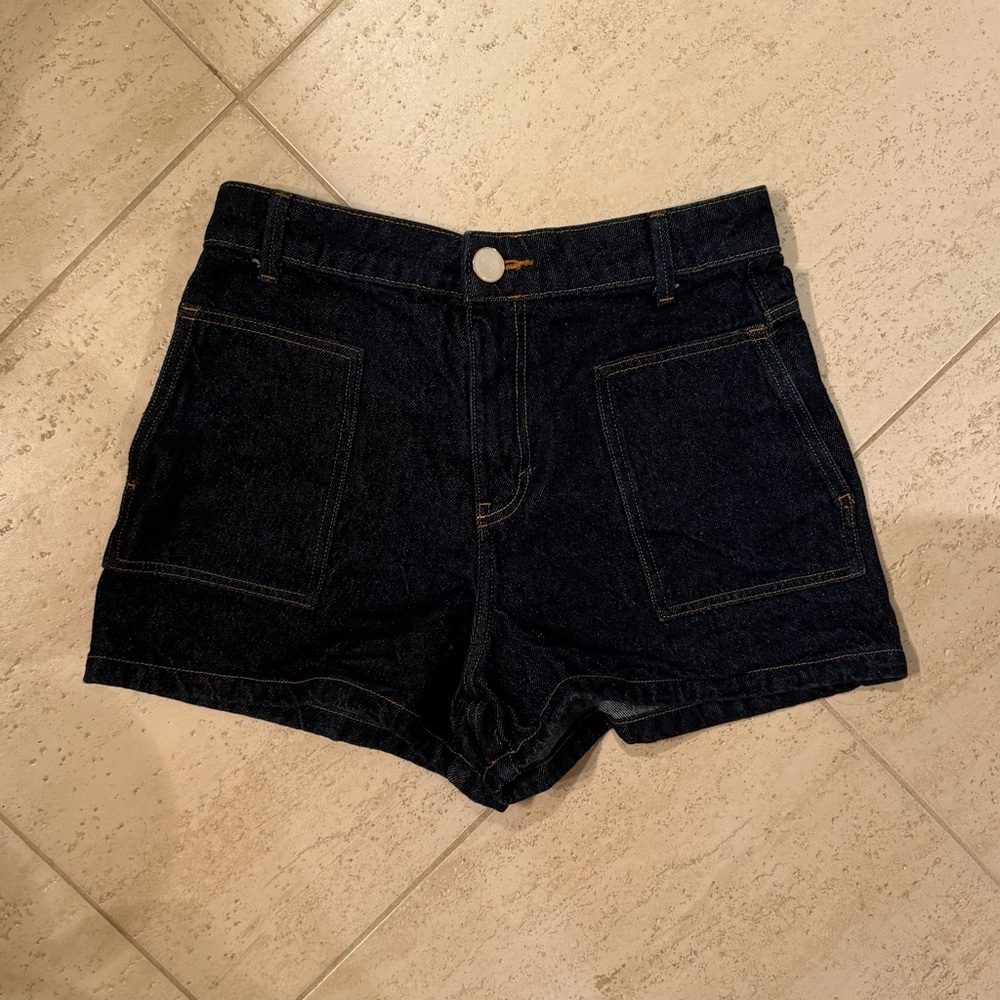Zara Women's Dark Navy High-Waisted Denim Shorts